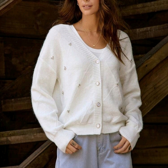 Autumn/Winter Casual Rhinestone Decor Cardigan - Picture 1 of 4